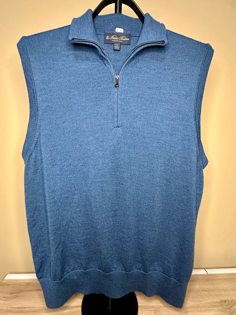 Brooks Brothers Men’s Merino Wool Quarter Zip Sweater Vest L Blue